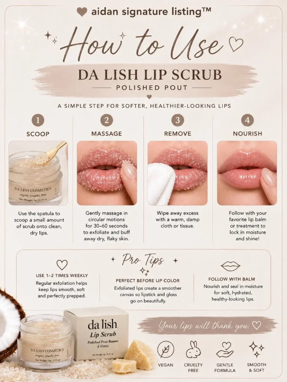 da lish Lip Scrub Polished Pout Vegan Cruelty Free 9g 0.31 oz New in Box
